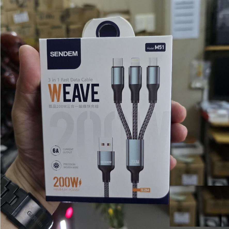 Cáp sạc nhanh 3 đầu 200W Sendem M51-duoc-ban-tai-BT Mart - Siêu thị dành cho Người bận rộn