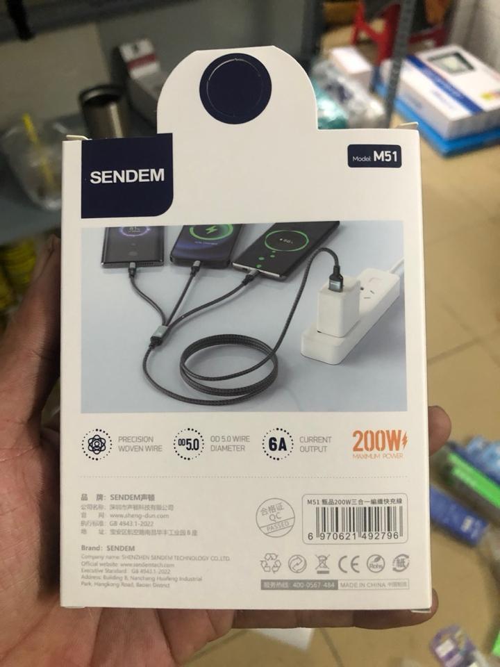 Cáp sạc nhanh 3 đầu 200W Sendem M51-duoc-ban-tai-BT Mart - Siêu thị dành cho Người bận rộn