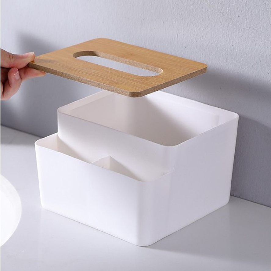 Hộp đựng khăn giấy nắp rời gỗ tre, có khe đựng bút và remote-duoc-ban-tai-BT Mart - Siêu thị dành cho Người bận rộn
