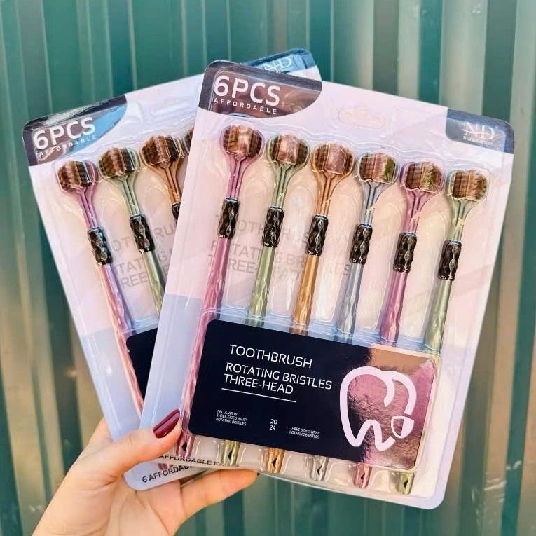 Set 6 bàn chải đánh răng 3 mặt kèm cạo lưỡi-duoc-ban-tai-BT Mart - Siêu thị dành cho Người bận rộn