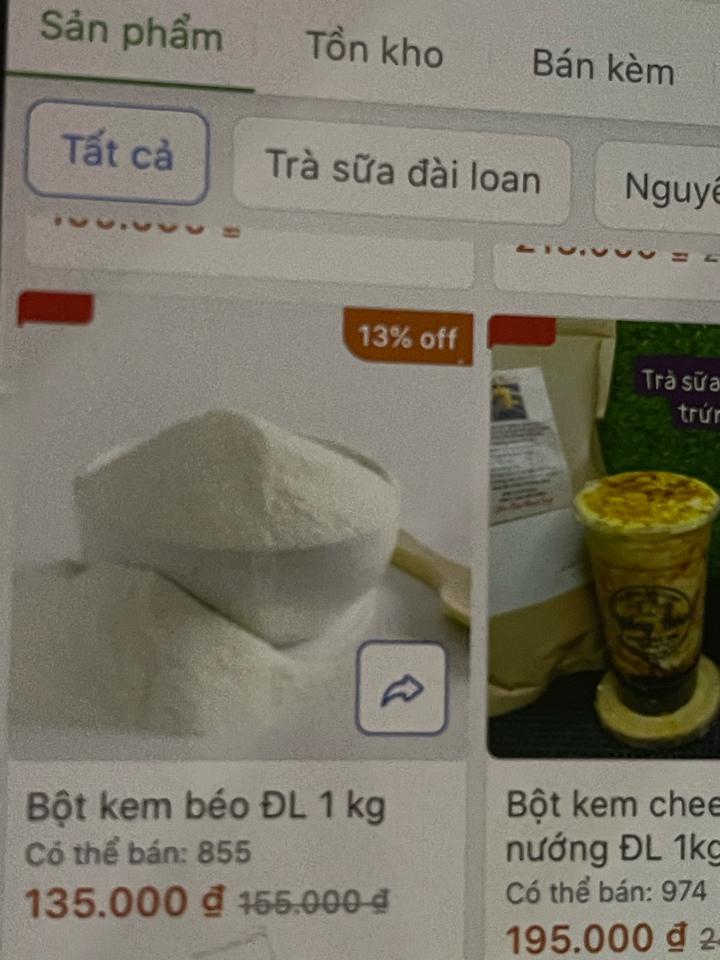 Trà sữa ( bột kem béo 1 kg ) -duoc-ban-tai-CSHKD PHA CHẾ ĐỒ UỐNG HỒNG BÉO _ NGUYÊN LIỆU ĐÀI LOAN