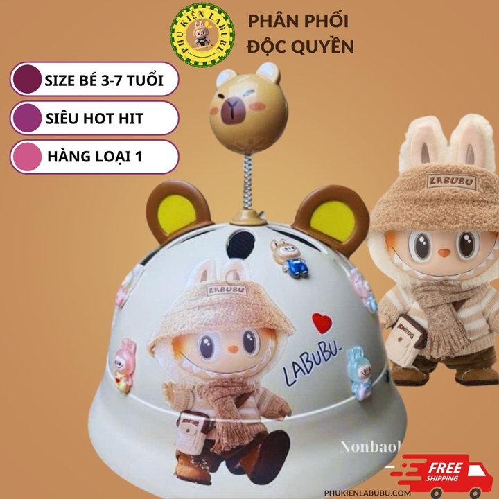 MŨ BẢO HIỂM LABUBU CHO BÉ TẶNG KÈM CHARM DỄ THƯƠNG, NÓN BẢO HIỂM VÀNH TRÒN GẮN TAI THỎ CTB803-duoc-ban-tai-Kidzworld Asia