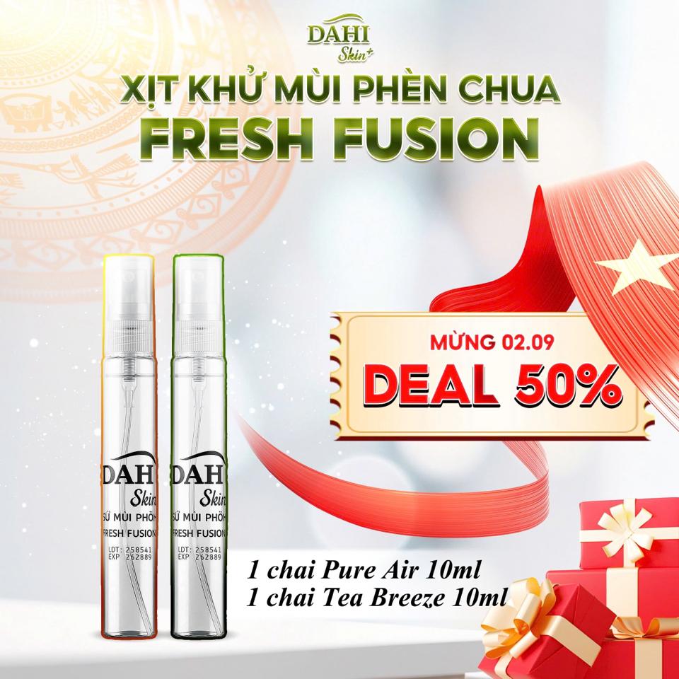 ( 1 PURE + 1 TEA 10ML ) Combo Xịt Khử Mùi Phèn Chua FRESH FUSION | Khô Thoáng ; Dịu Nhẹ ; Không Hương Liệu ; Dưỡng Sáng Da Vùng Nách-duoc-ban-tai-DAHI SKIN VIỆT NAM
