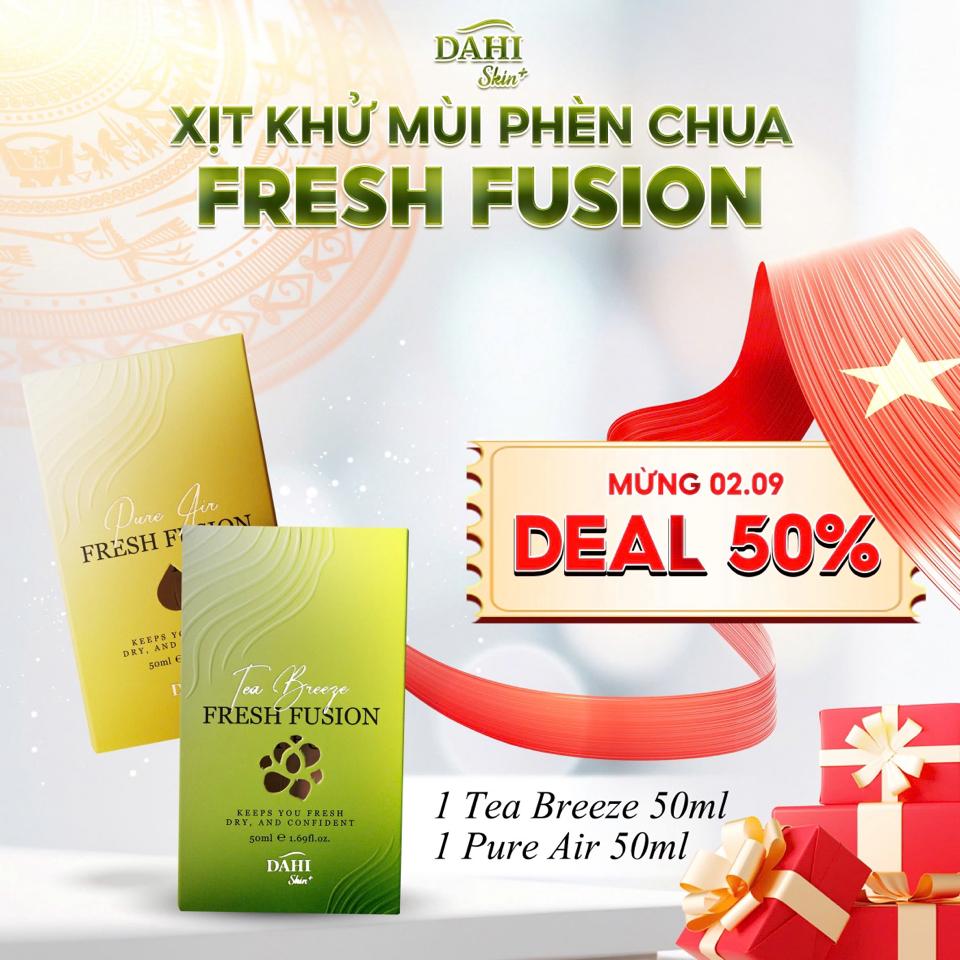 [ 1 PURE + 1 TEA 50ML ] Combo Xịt Khử Mùi Phèn Chua FRESH FUSION | Khô Thoáng ; Dịu Nhẹ ; Không Hương Liệu ; Dưỡng Sáng Da Vùng Nách-duoc-ban-tai-DAHI SKIN VIỆT NAM