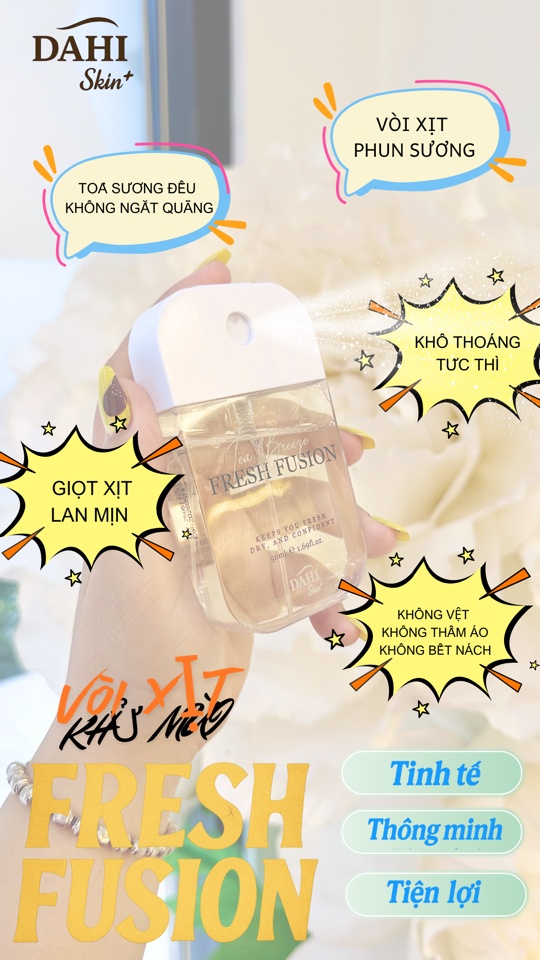 [ 2 TEA BREEZE 50ML ] Combo Xịt Khử Mùi Phèn Chua FRESH FUSION | Khô Thoáng ; Dịu Nhẹ ;Hương Trà ; Dưỡng Sáng Da Vùng Nách-duoc-ban-tai-DAHI SKIN VIỆT NAM