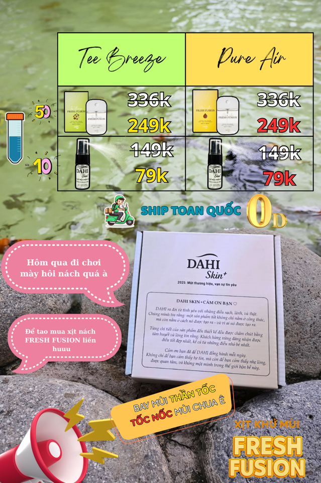 [ 2 TEA BREEZE 50ML ] Combo Xịt Khử Mùi Phèn Chua FRESH FUSION | Khô Thoáng ; Dịu Nhẹ ;Hương Trà ; Dưỡng Sáng Da Vùng Nách-duoc-ban-tai-DAHI SKIN VIỆT NAM