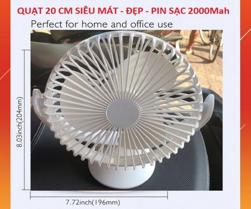 Quạt Sạc, Quạt Pin 20cm Rất Êm Siêu Mát Cắm Được Trực-duoc-ban-tai-Trọng Đại. Băng đĩa nhạc. Phụ kiện âm thanh