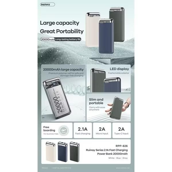 Pin sạc dự phòng REMAX RPP-626 20000mAh 2.1A xanh-duoc-ban-tai-Smile