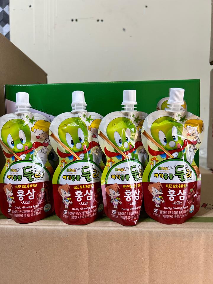 Nước hồng sâm Dooly táo (dung tích 100ml/túi, 10 túi/hộp, 4 hộp/thùng)8809288528211-duoc-ban-tai-NPP VĂN LONG