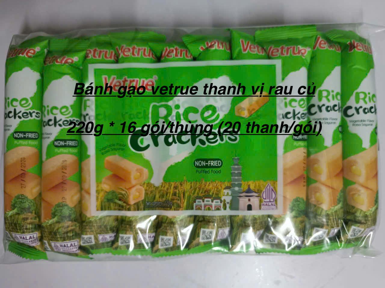 Bánh gạo vetrue thanh vị rau củ	220g * 16 gói/thùng (20 thanh/gói) 4897076068289-duoc-ban-tai-NPP VĂN LONG