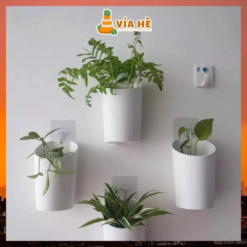 Chậu nhựa ốp tường size 9x15cm màu trắng chậu treo tường nội thất phòng tắm ban công-duoc-ban-tai-Vỉa Hè Garden