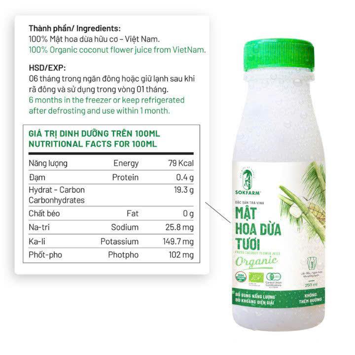 Mật hoa dừa tươi SokFarm 250ml - chai nhựa-duoc-ban-tai-Shop Dung Bùi