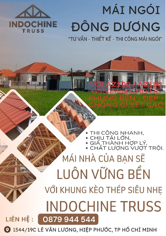 Hệ khung 3 lớp mái truyền thống màu vàng đồng AZ150 G550Mpa, TC100.100, khoảng kèo 100cm-duoc-ban-tai-Công Ty Phúc Minh