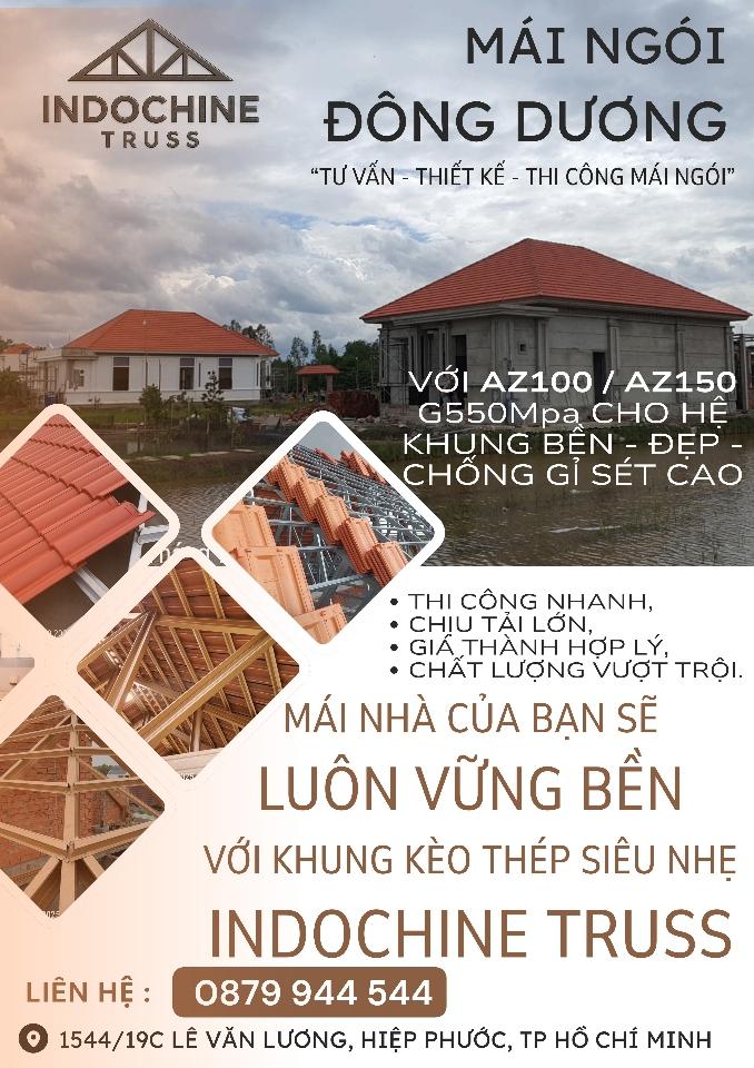 Hệ khung 3 lớp mái Thái màu vàng đồng AZ150 G550Mpa, TC100.100, khoảng kèo 100cm-duoc-ban-tai-Công Ty Phúc Minh