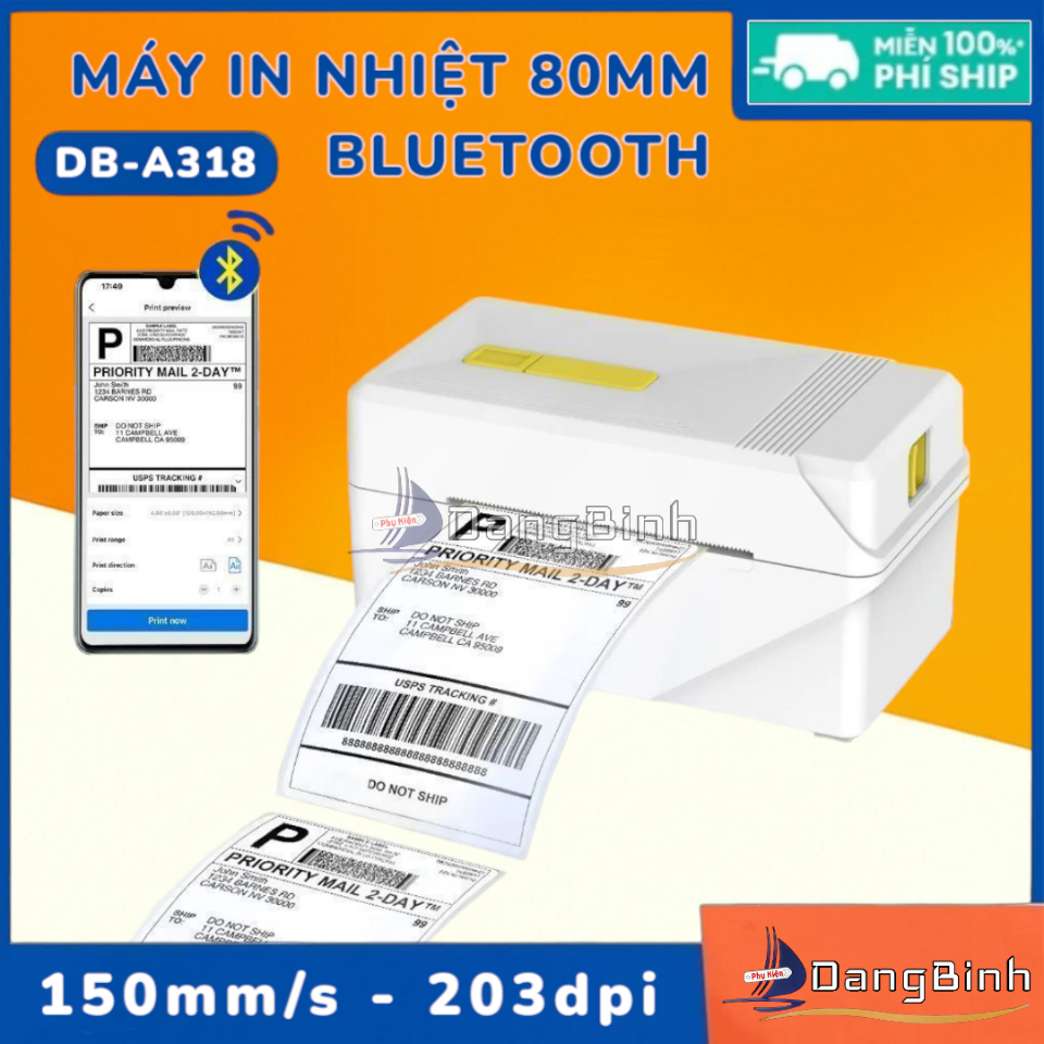 [A318] Máy In Nhiệt Mini 3 Inch Bluetooth Kèm 100 Tem In Và Kệ Đựng Giấy In Nhiệt Chuyên Dụng In Các Loại Hóa Đơn Vận Đơn Tốc Độ Nhanh Siêu Rõ Nét A318BT Trắng-duoc-ban-tai-DangBinh Group