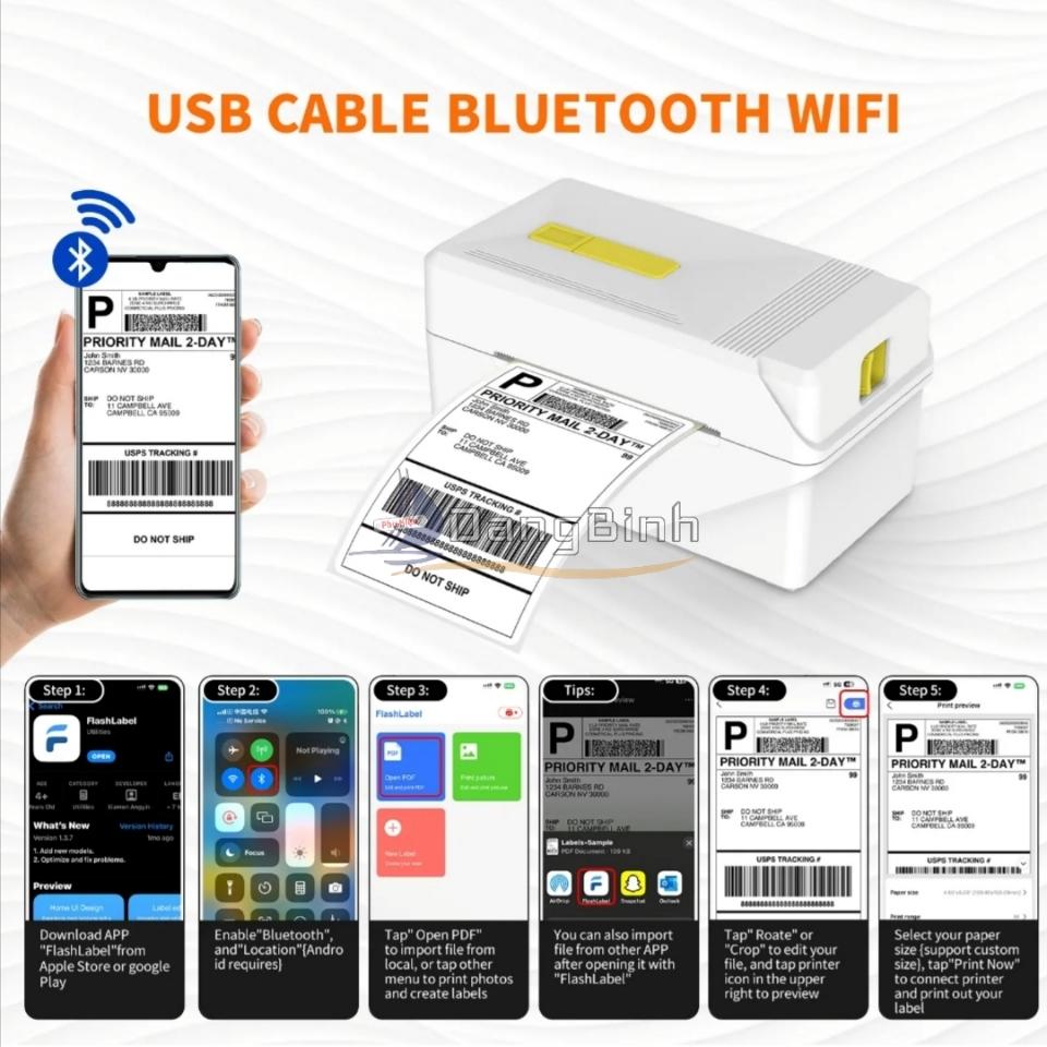 [A318] Máy In Nhiệt Mini 3 Inch Bluetooth Kèm 100 Tem In Và Kệ Đựng Giấy In Nhiệt Chuyên Dụng In Các Loại Hóa Đơn Vận Đơn Tốc Độ Nhanh Siêu Rõ Nét A318BT Trắng-duoc-ban-tai-DangBinh Group