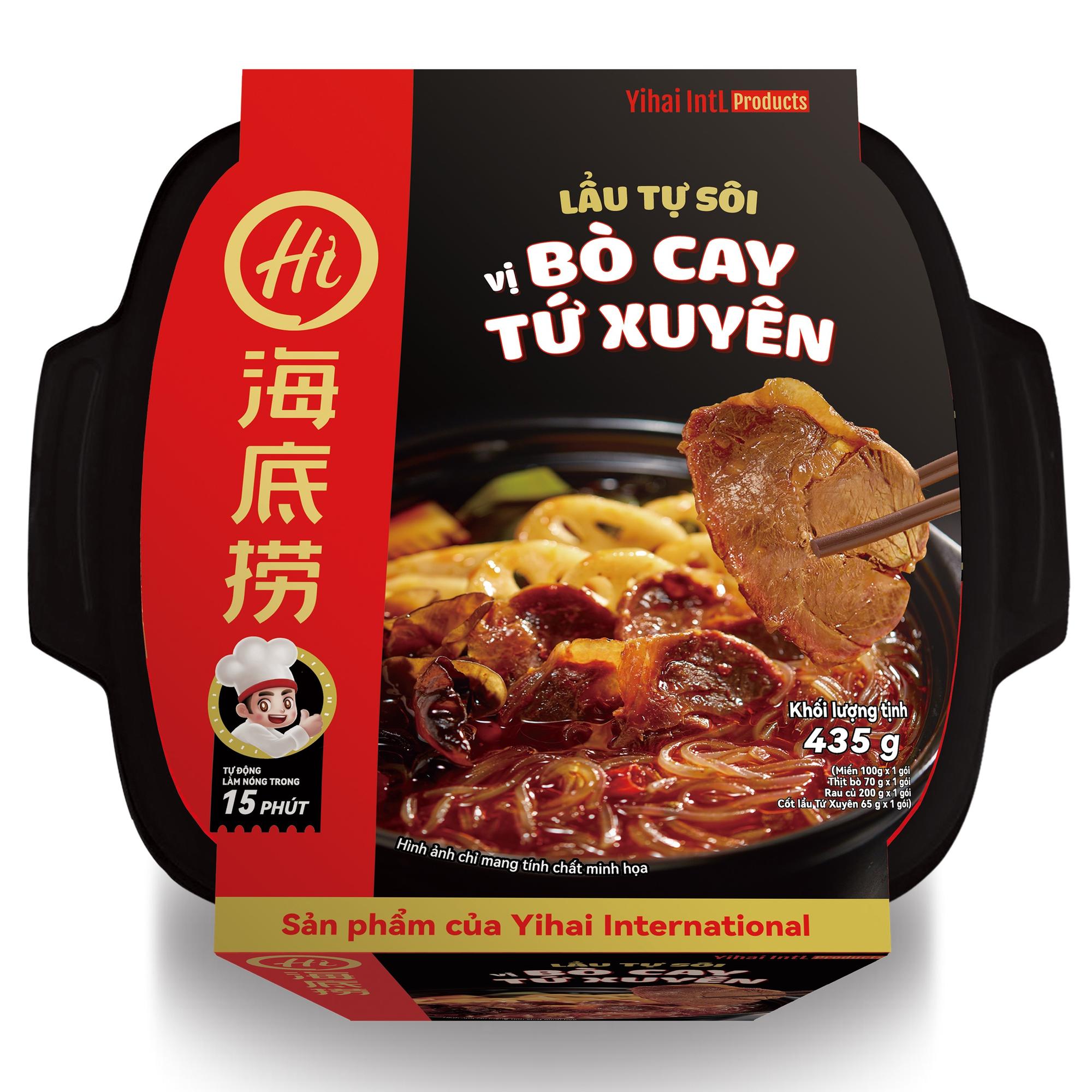 Chính hãng Haidilao - Lẩu tự sôi vị bò cay tứ xuyên 435g - Tu Xuyen spicy beef flavour - Seft heating instant noodle hot pot-duoc-ban-tai-Đông Food Farm
