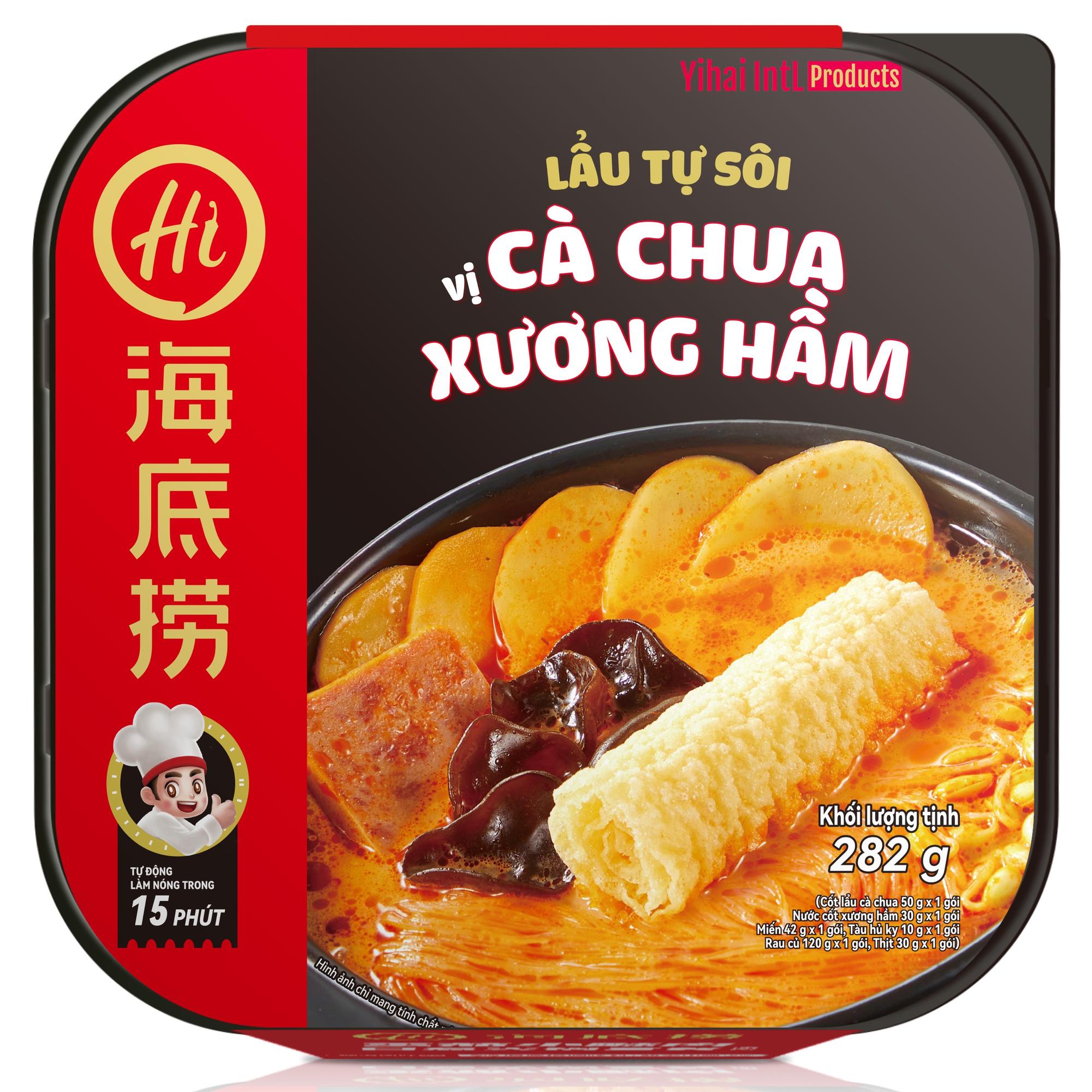 Chính hãng Haidilao - Lẩu tự sôi vị cà chua và xương hầm 282g - Tomato and bone broth flavour -  Seft heating instant noodle hot pot-duoc-ban-tai-Đông Food Farm