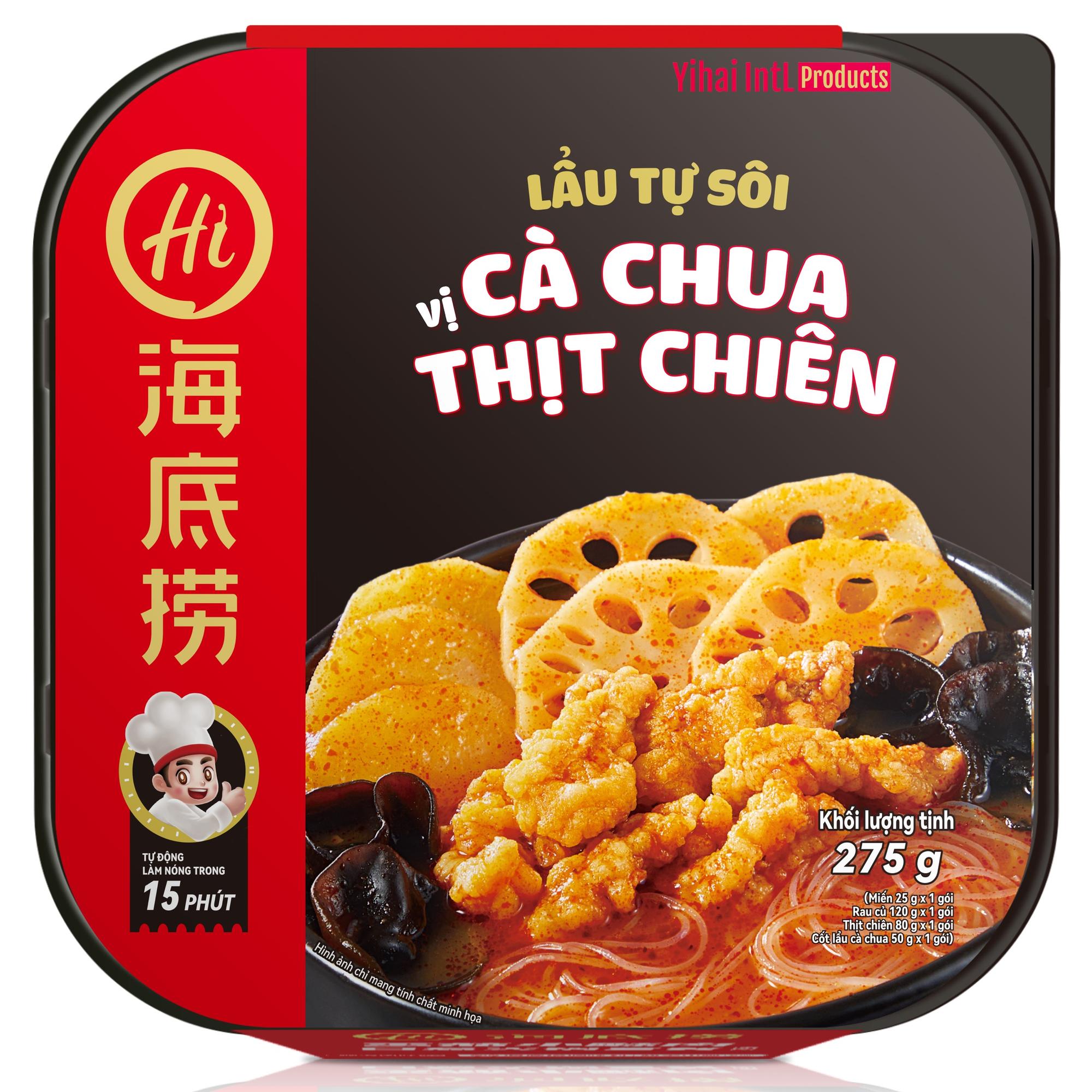 Chính hãng Haidilao - Lẩu tự sôi vị cà chua thịt chiên 275g - Tomato and fried meat flavour - Seft heating instant noodle hot pot-duoc-ban-tai-Đông Food Farm