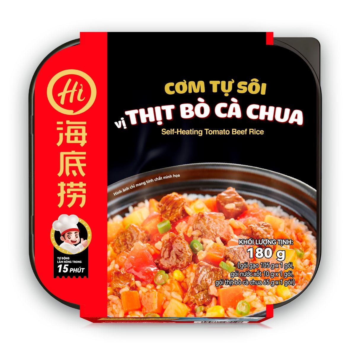 Chính hãng Haidilao - Cơm tự sôi vị thịt bò và cà chua 180g - beef and tomato flavour - self heating instant rice meal-duoc-ban-tai-Đông Food Farm
