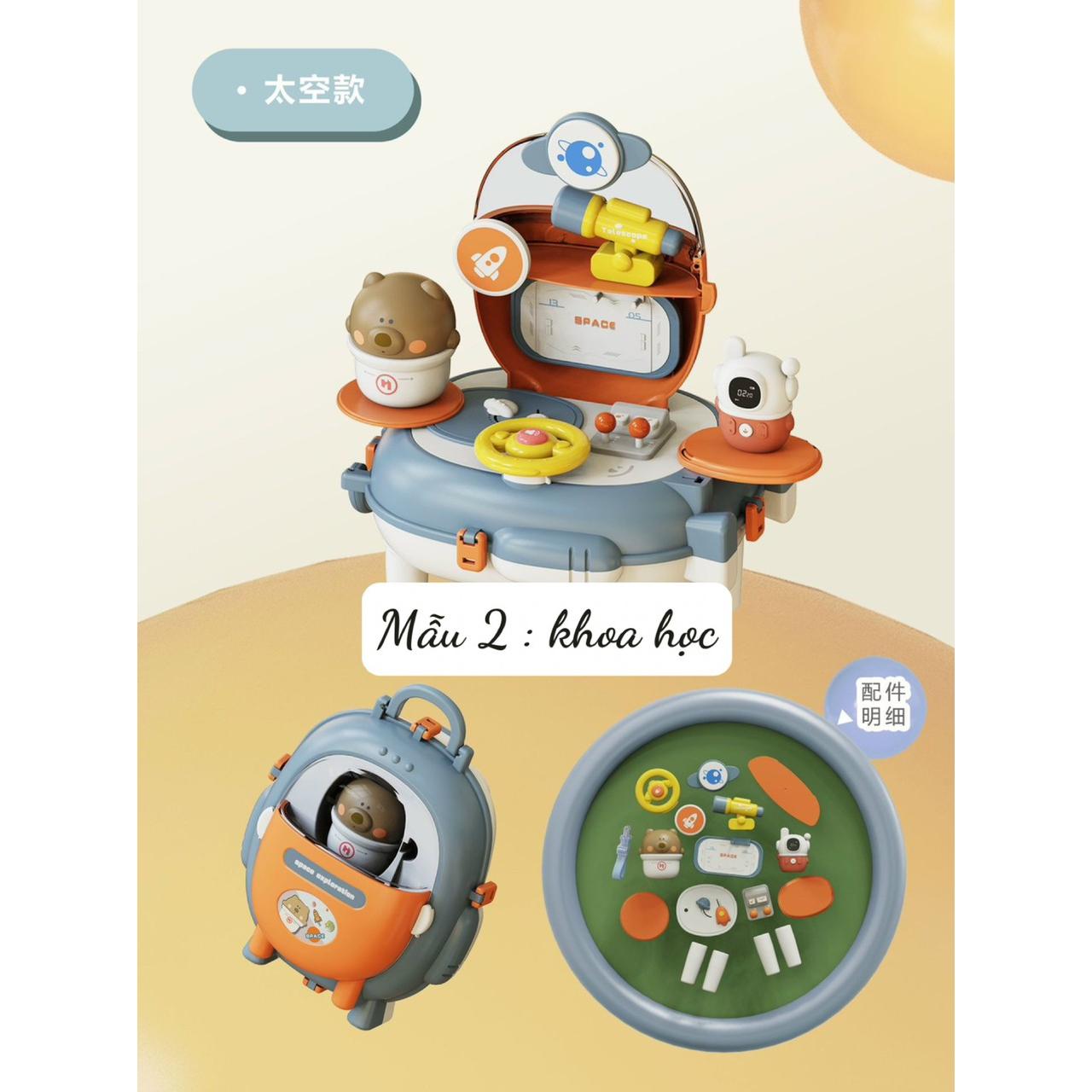 Balo picnic đồ chơi nấu ăn, trang điểm, nhà khoa học, bác sĩ, đất nặn cho bé-duoc-ban-tai-Đồ Chơi