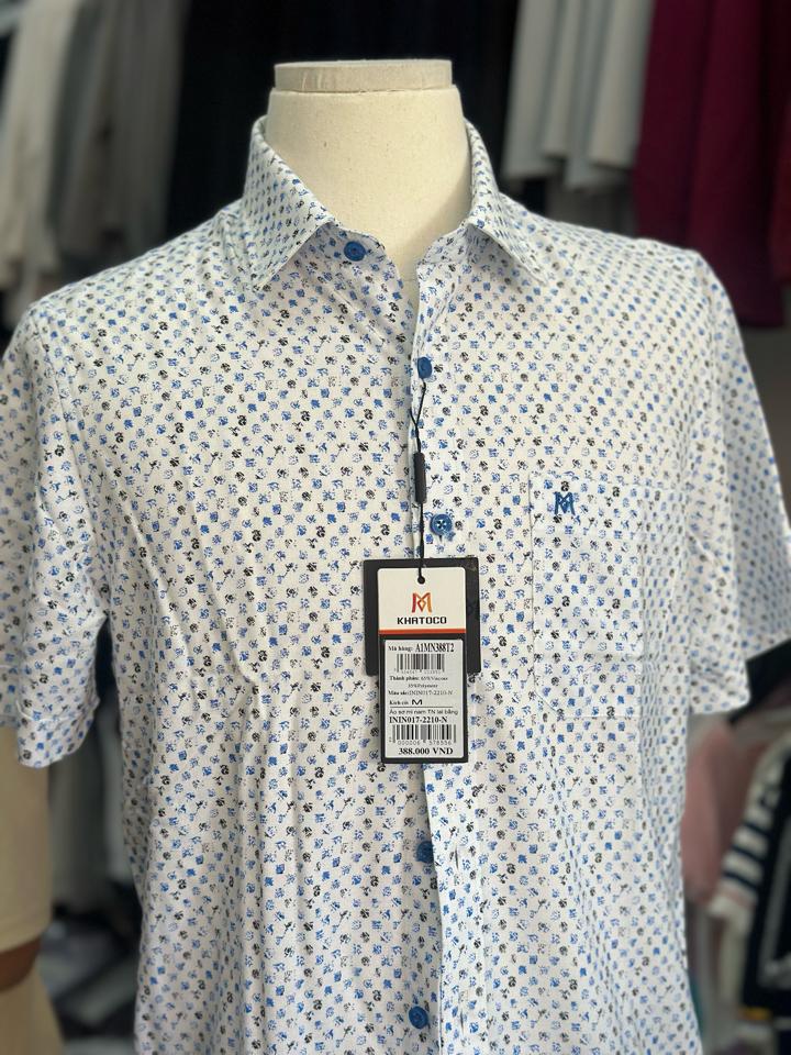 Áo sơ mi nam Khatoco tay ngắn | Trắng phối xanh | M XL-duoc-ban-tai-Bách Hoá Cơ Đốc