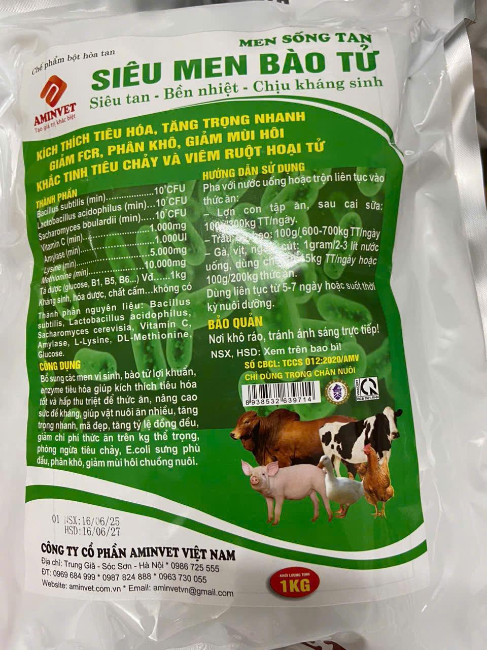 Siêu men bào tử 1kg - Aminvet-duoc-ban-tai-Thuốc Thú Y Vân Lan