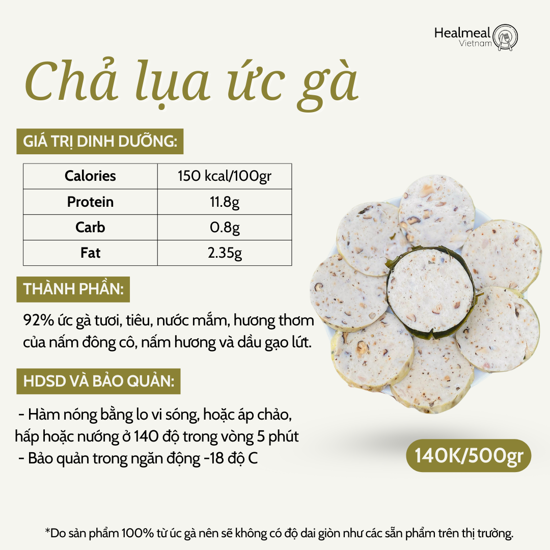 Chả lụa ức gà nấm-duoc-ban-tai-Healmeal Vietnam