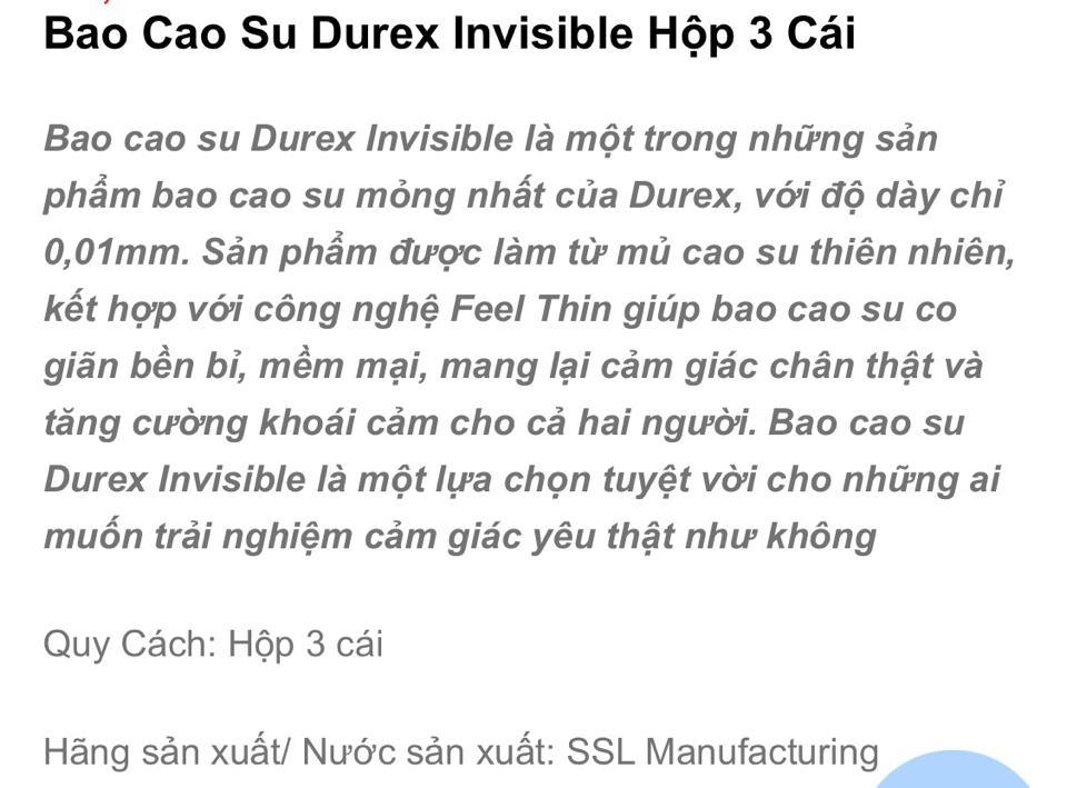 Bao cao su Durex invisible siêu mỏng-duoc-ban-tai-Thiên Long Pp Mỹ