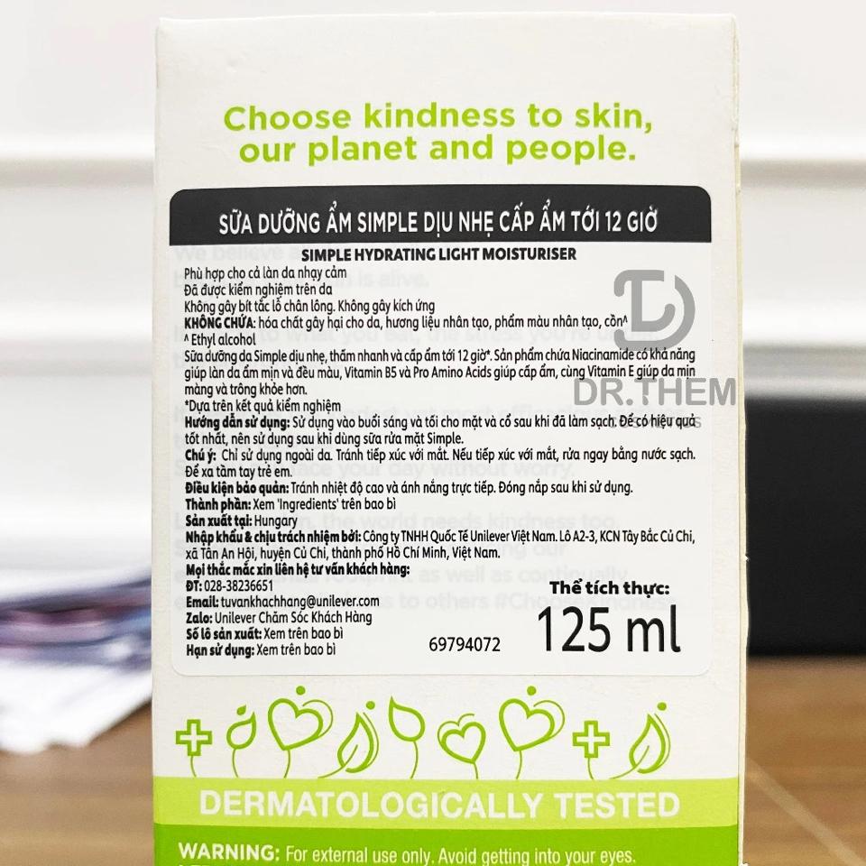 Sữa Dưỡng Ẩm Simple Hydrating Light Moisturiser 125ml (Kem dưỡng)-duoc-ban-tai-Hanana gift shop
