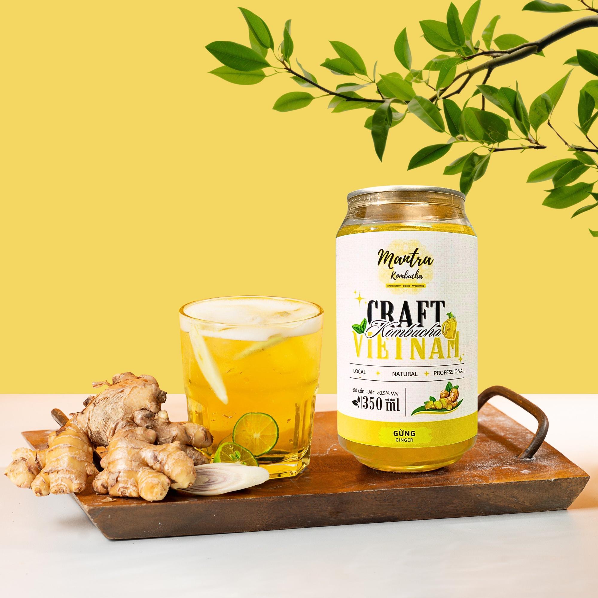 Kombucha Gừng lon 330ml -duoc-ban-tai-Mantra Kombucha