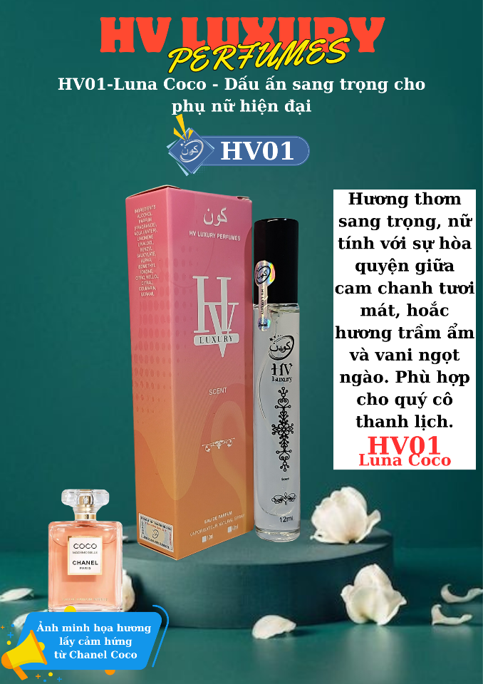 HV01 by HV Luxury - Mùi hương cổ điển sang trọng, tựa khí chất tựa Chanel coco(mẫu mới)-duoc-ban-tai-HV LUXURY PERFUMES