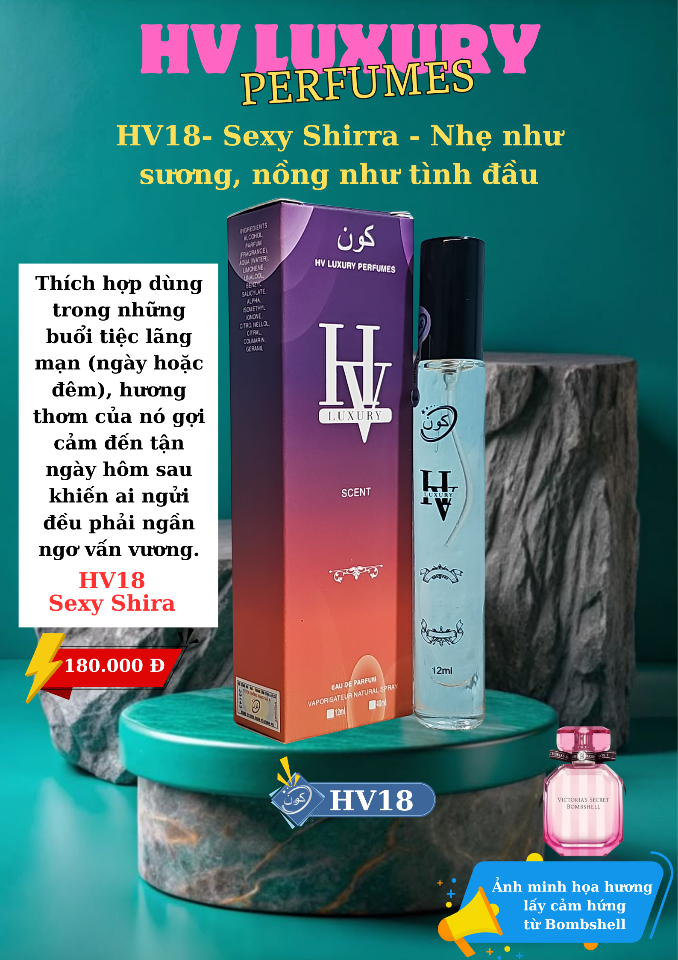HV18 by HV Luxury - Hương trái cây hoa cỏ tươi trẻ, cảm hứng từ Bombshell(mẫu mới)-duoc-ban-tai-HV LUXURY PERFUMES