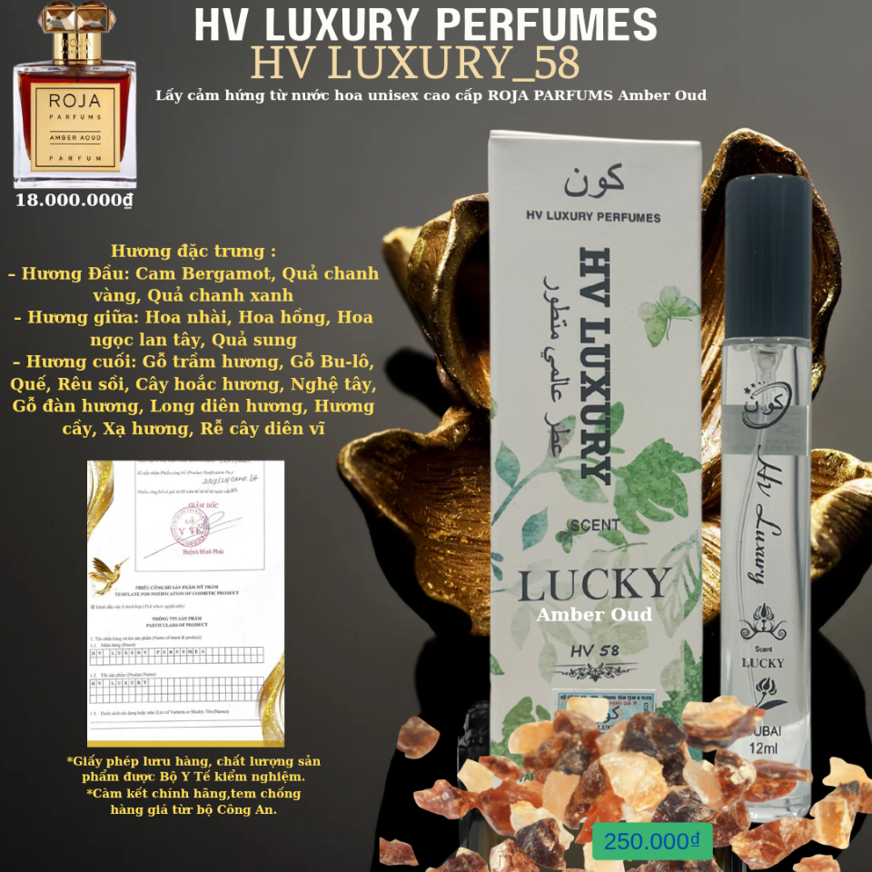 HV58◇Nước Hoa Unisex HV LUXURY☆Dubai lấy cảm hứng từ  Lucky Amber Oud-duoc-ban-tai-HV LUXURY PERFUMES