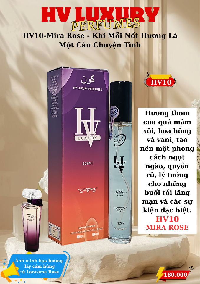 HV10 by HV Luxury - Mùi hương ngọt ngào lấy cảm hứng từ Lancome Rose(mẫu mới)-duoc-ban-tai-HV LUXURY PERFUMES