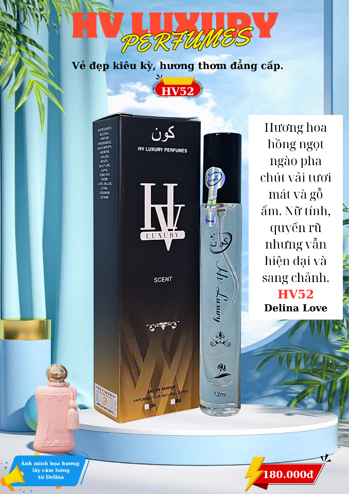HV52 by HV Luxury - Mùi hương vải & hoa hồng sang trọng, tựa Delina-duoc-ban-tai-HV LUXURY PERFUMES