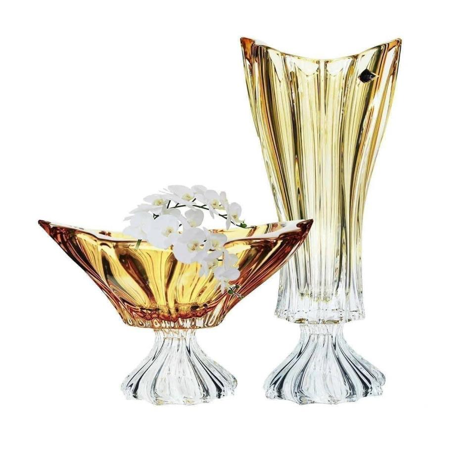 #134 Lọ hoa phale chân đế Bohemia Plantica, Chiều cao 40cm, miệng 18cm và  Tô phale chân đế Bohemia Plantica, miệng 32cm-duoc-ban-tai-Công Ty Cổ Phần Xinh Home