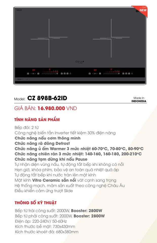 BẾP TỪ INDONESIA CANZY CZ 898B-62ID-duoc-ban-tai-Công Ty Cổ Phần Xinh Home