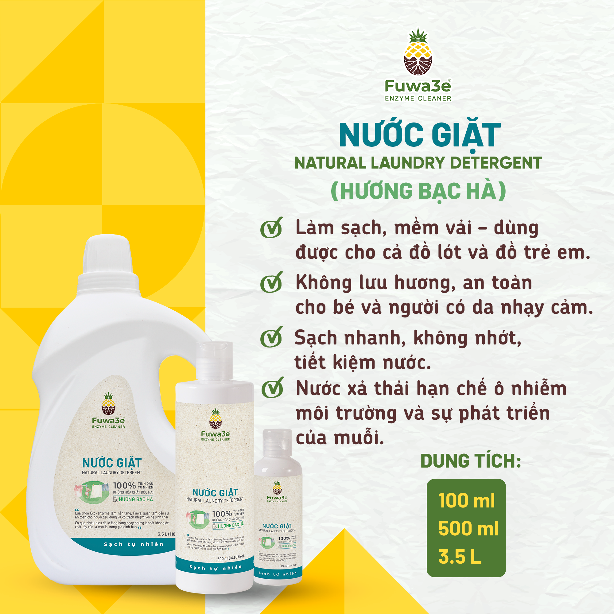 Nước giặt sinh học Fuwa3e (tinh dầu bạc hà)-duoc-ban-tai-Công ty TNHH Hàng Việt Phố