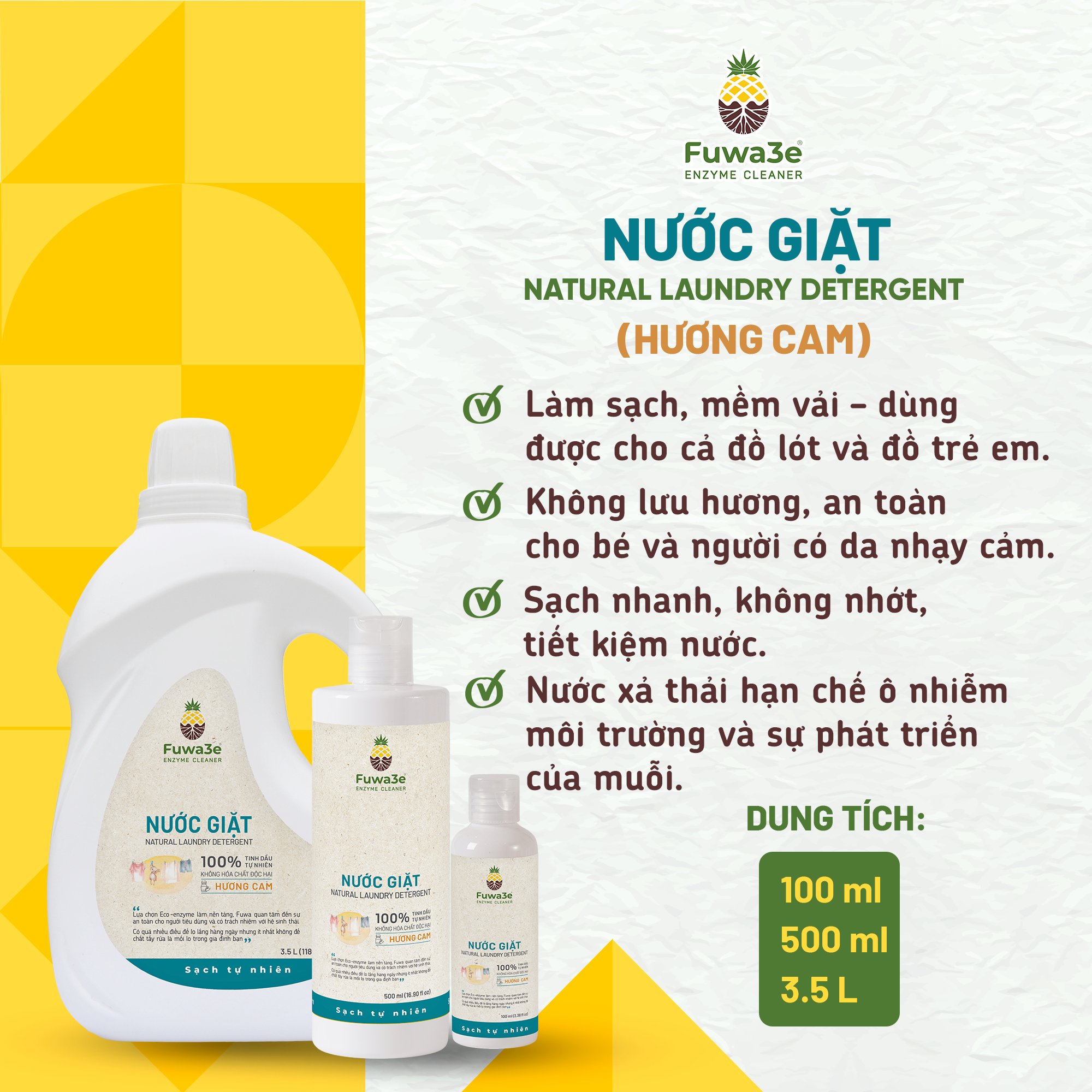 Nước giặt sinh học Fuwa3e (tinh dầu cam)-duoc-ban-tai-Công ty TNHH Hàng Việt Phố