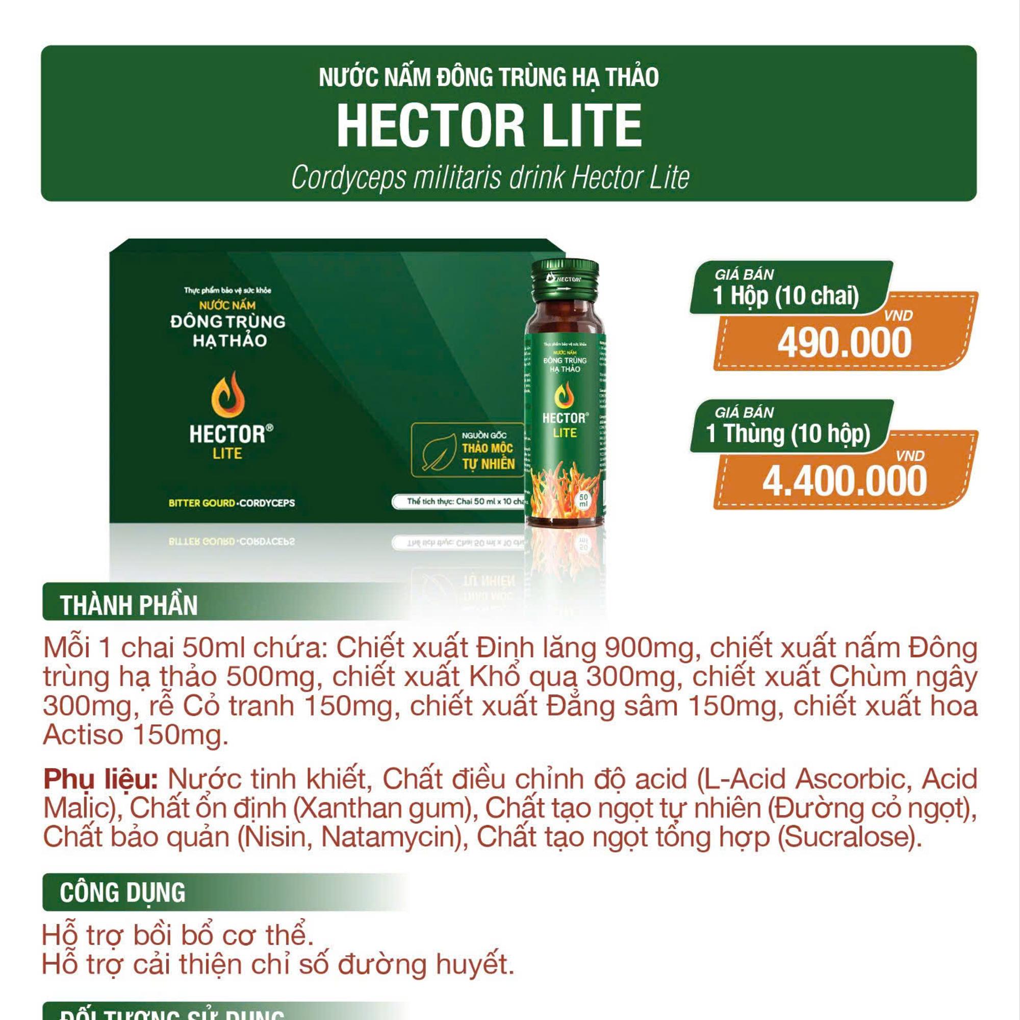 Nước nấm ĐTHT Hector Lite cho người tiểu đường-duoc-ban-tai-Công ty TNHH Hàng Việt Phố