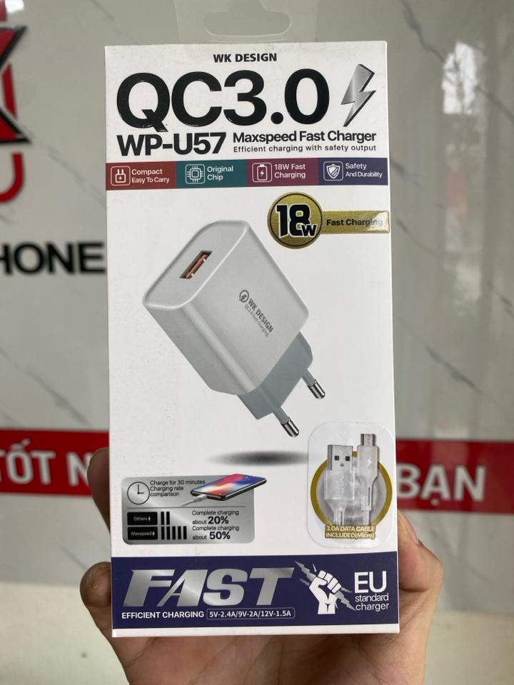 Bộ Sạc 18W Chính Hãng WK USB-Micro(Android Đời Thấp)-duoc-ban-tai-META PHONE
