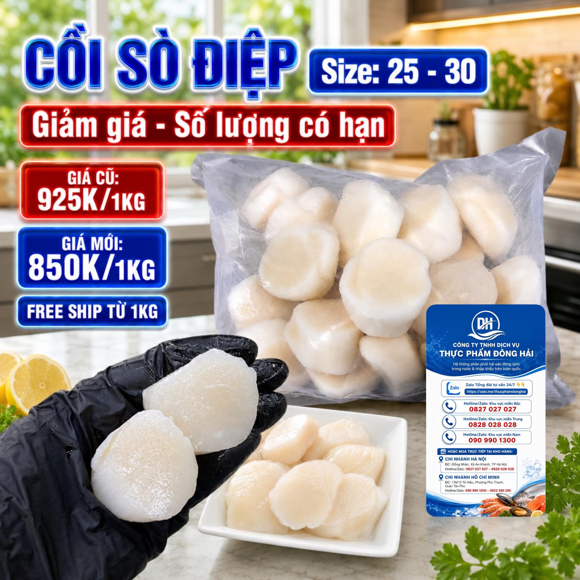 Cồi sò điệp trắng Size 25/30-duoc-ban-tai-Thực Phẩm Đông Hải