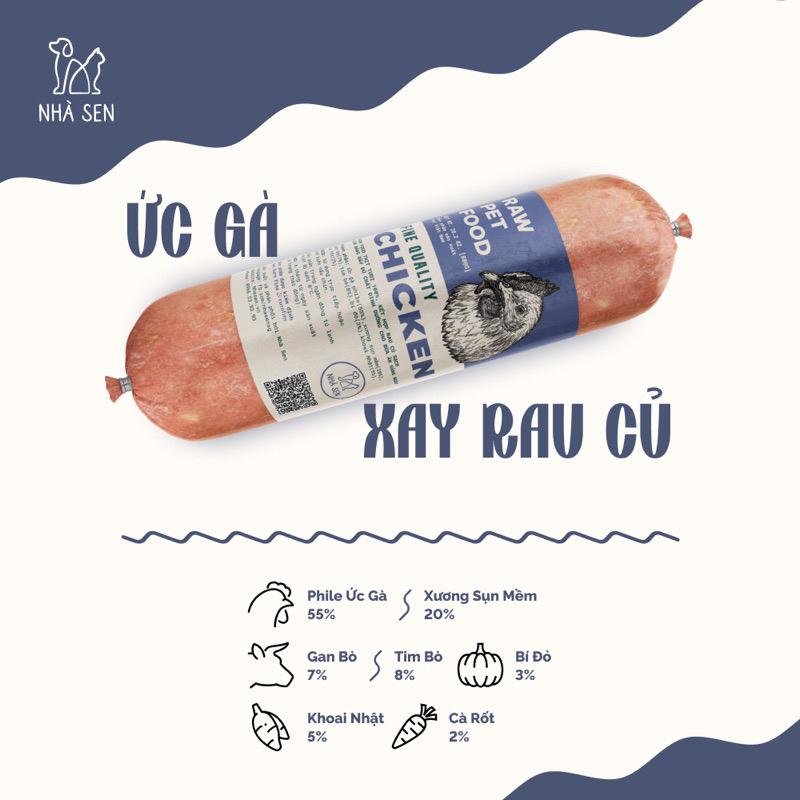 Nhà Sen - Ức Gà Xay Rau Củ 800g-duoc-ban-tai-AAN PETFOOD WAREHOUSE