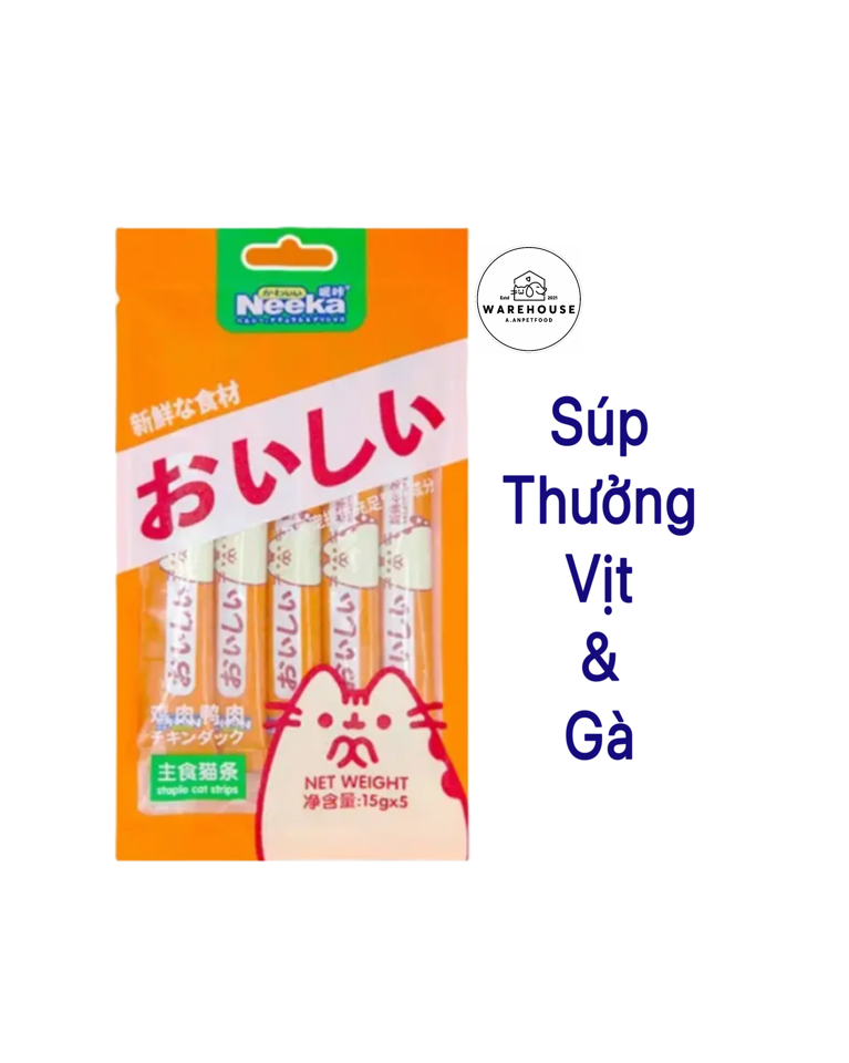 Neeka - Súp thưởng cho Mèo vị Gà & Vịt (15gx5)-duoc-ban-tai-AAN PETFOOD WAREHOUSE
