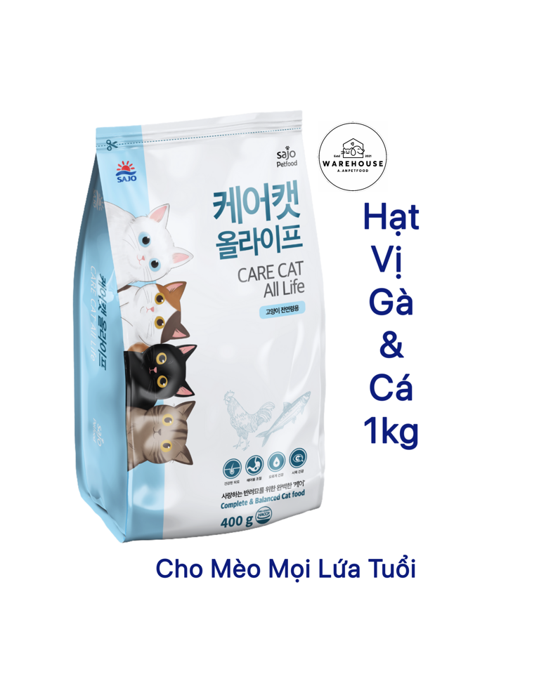CareCat All Life - Hạt vị Gà & Cá 1kg cho Mèo mọi lứa tuổi-duoc-ban-tai-AAN PETFOOD WAREHOUSE