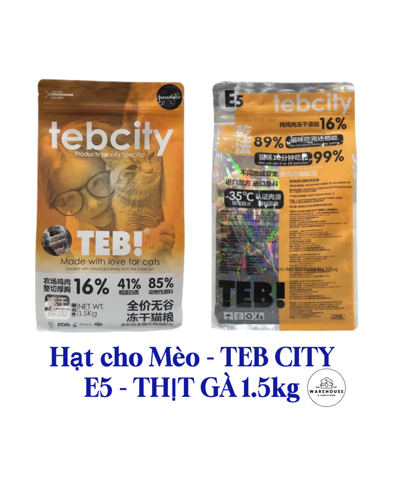 TEB CITY - Hạt cho Mèo vị Thịt Gà Sấy E5 1.5kg (Màu Cam)-duoc-ban-tai-AAN PETFOOD WAREHOUSE