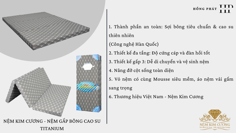 Cao su bông gấp 3 Kim Cương Titanium cao 9cm-duoc-ban-tai-CỬA HÀNG NỆM HỒNG PHÁT