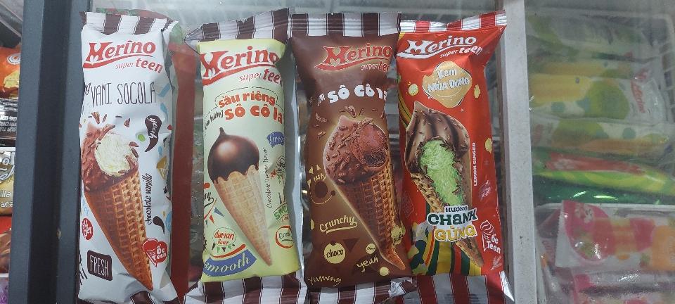 Kem ốc quế merino socola - vani - sầu riêng - vani bánh - dâu-duoc-ban-tai-A Béo Quán