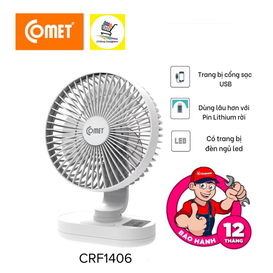 Quạt Sạc Tích Điện Có Đèn Led Comet CRF1406 Pin Lithium, 1500mAh Hàng Chính Hãng-duoc-ban-tai-2TShop.Dealgiatot